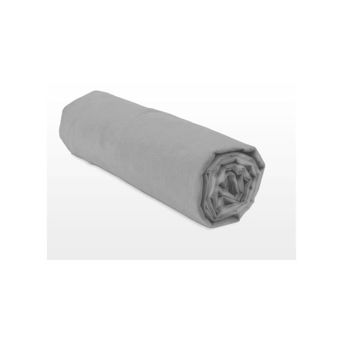 Drap housse uni 100% coton - Bonnet 25cm - Gris clair - 160x200 cm