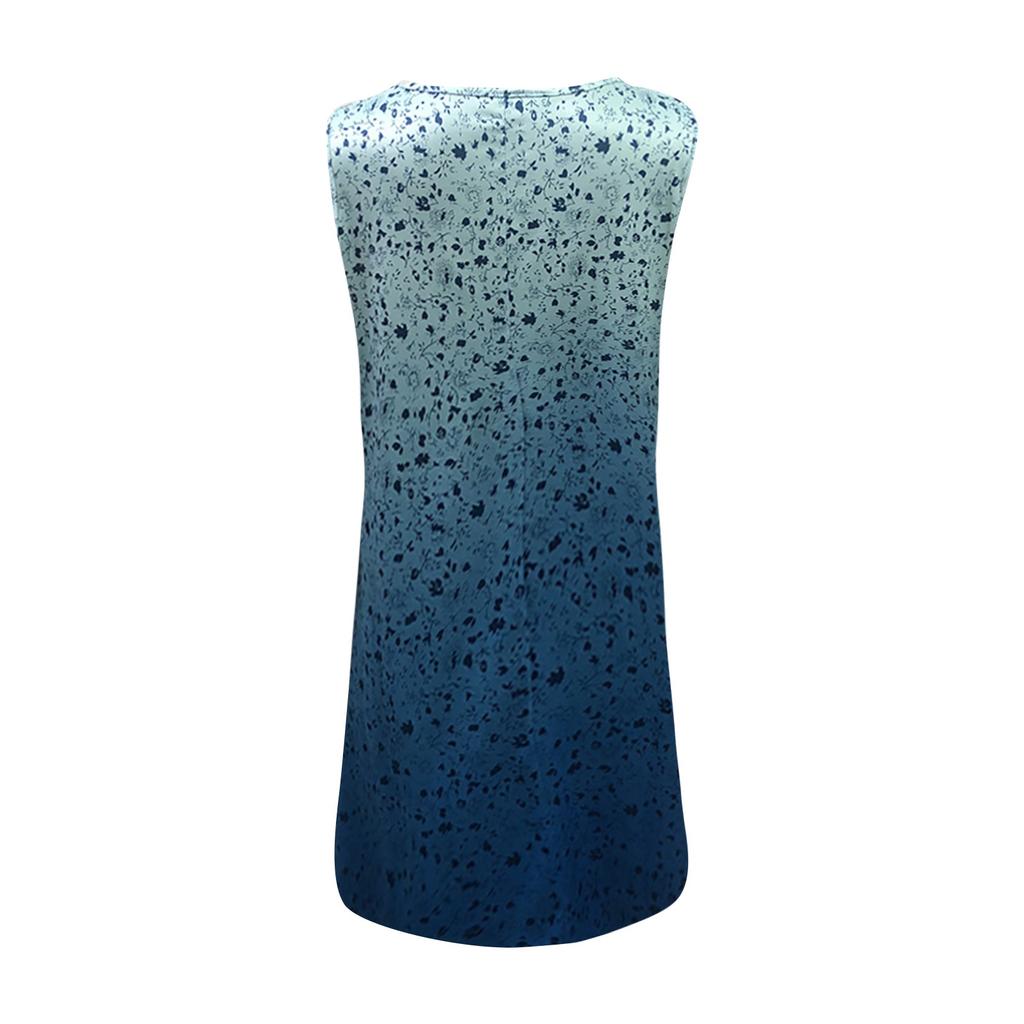 Women's Casual Loose Round Neck Floral Gradient Sleeveless Vest Dress