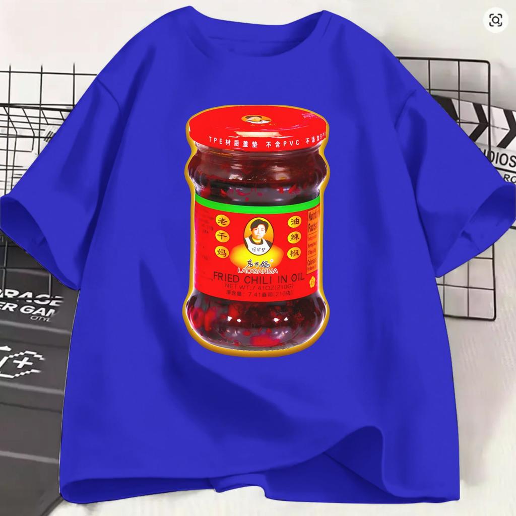 Lao Gan Ma Unisex T-Shirts Chili Crisp Vintage T-Shirt Kurzarm Rundhals T-Shirts Baumwolle Große Größen Oberteile