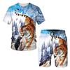 Summer Tiger 3D Printed T-shirt/Suit O Collar Men's Short Sleeve Beach Pants 2 Piece Suit Sportswear Casual Fashion Shorts
