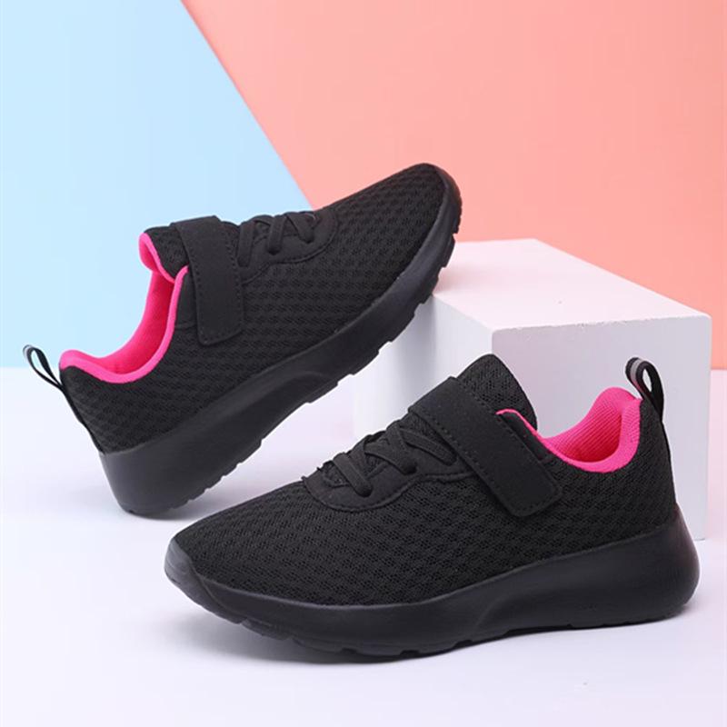 Breathable Boys' Double Mesh Running Shoes - Soft Sole, All Black, Medium to Large Sizes