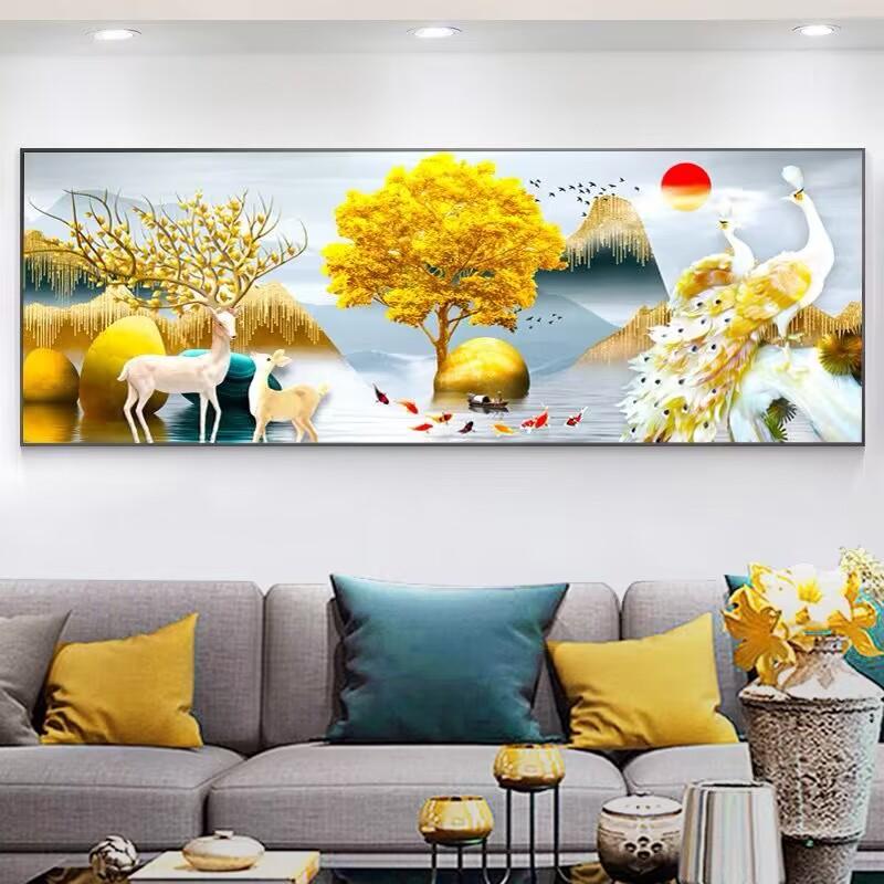 Fortune Elk Diamond Painting Peacock Mosaic Art New Living Room Nine Fish 5diy Dot Drill Cross Stitch Full Drill Bedroom Atmosphere Diy