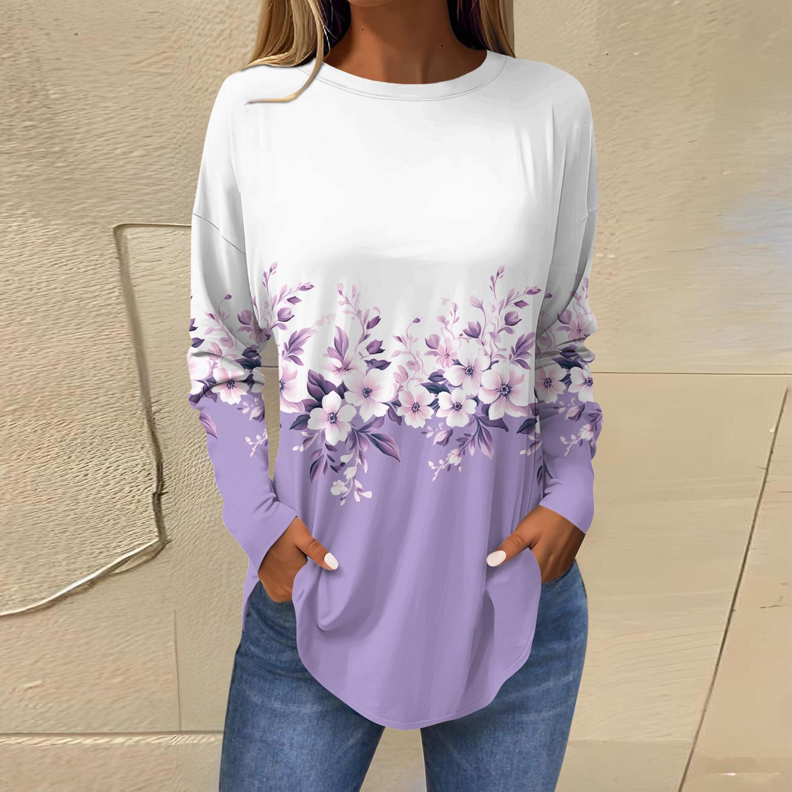 

Сорочки для жінок Милі вінтажні футболки з принтом з візерунком Туніки з довгим рукавом Бавовняні пуловери XXXL