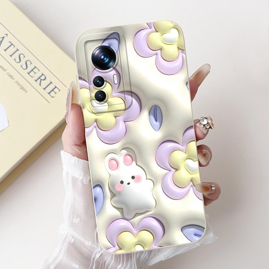 Für Xiaomi 12 12s 12x 12T Pro 12s Pro 12 Lite 12Ultra Handyhülle Flüssigsilikon Weiche Rückabdeckung Kaninchen Panda Blume Capa Tasche
