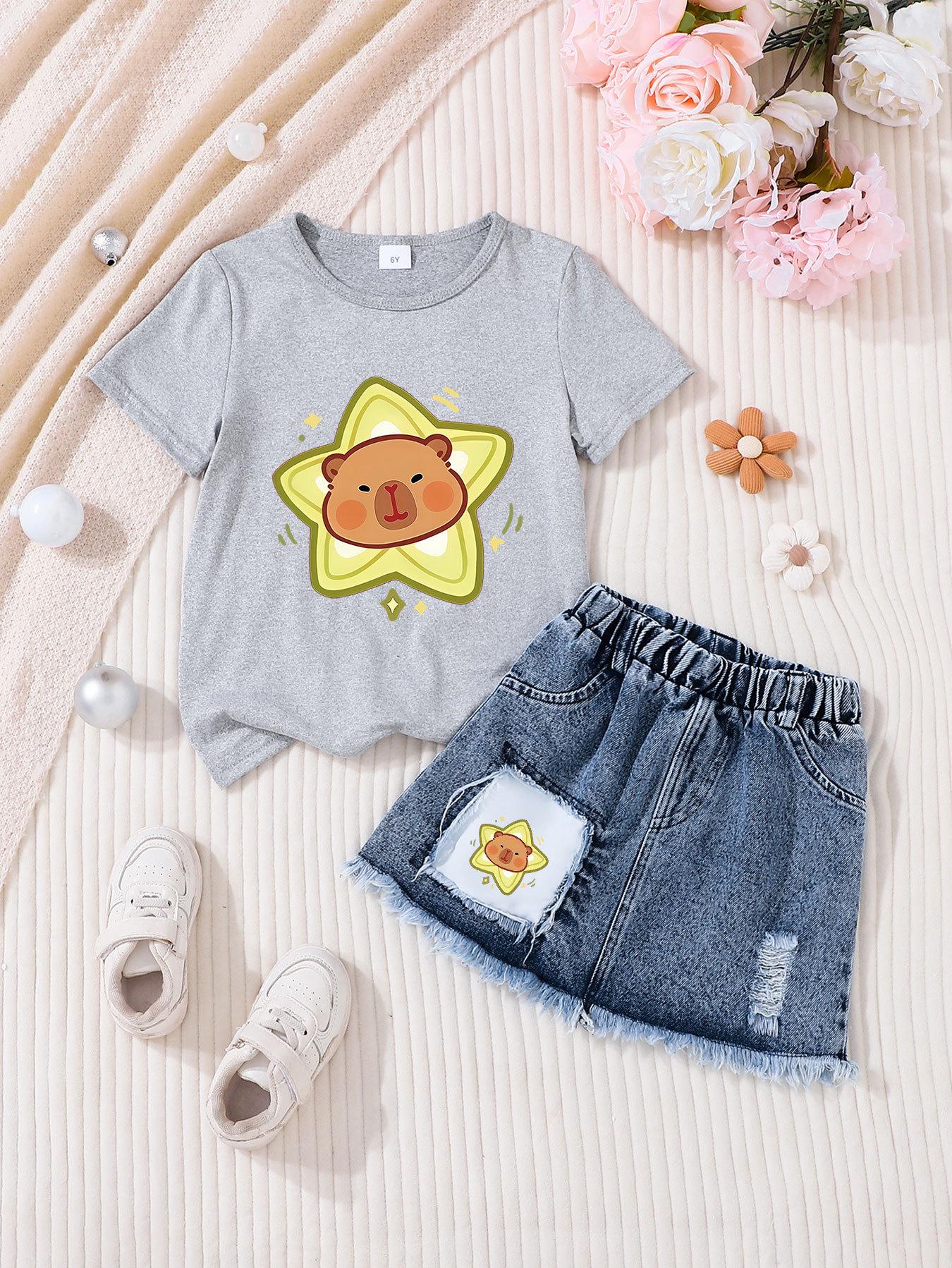 Girls  Casual Denim Skirt and Top Set 6 Years