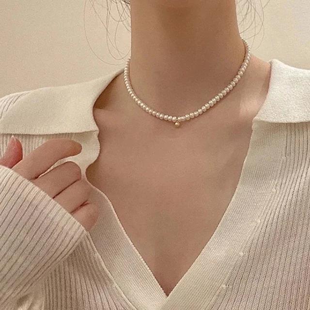 New Baroque Imitation Pearl Ot Buckle Pendant Necklace Women Wedding Bridal Bead Chain Neck Accessories Jewelry Gift