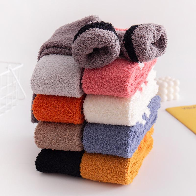 5/10 Pairs Casual Coral Velvet Socks for Women No Shedding Two Stripes Calf Length Socks Knee High Women's Socks Warm Long Socks Home Socks