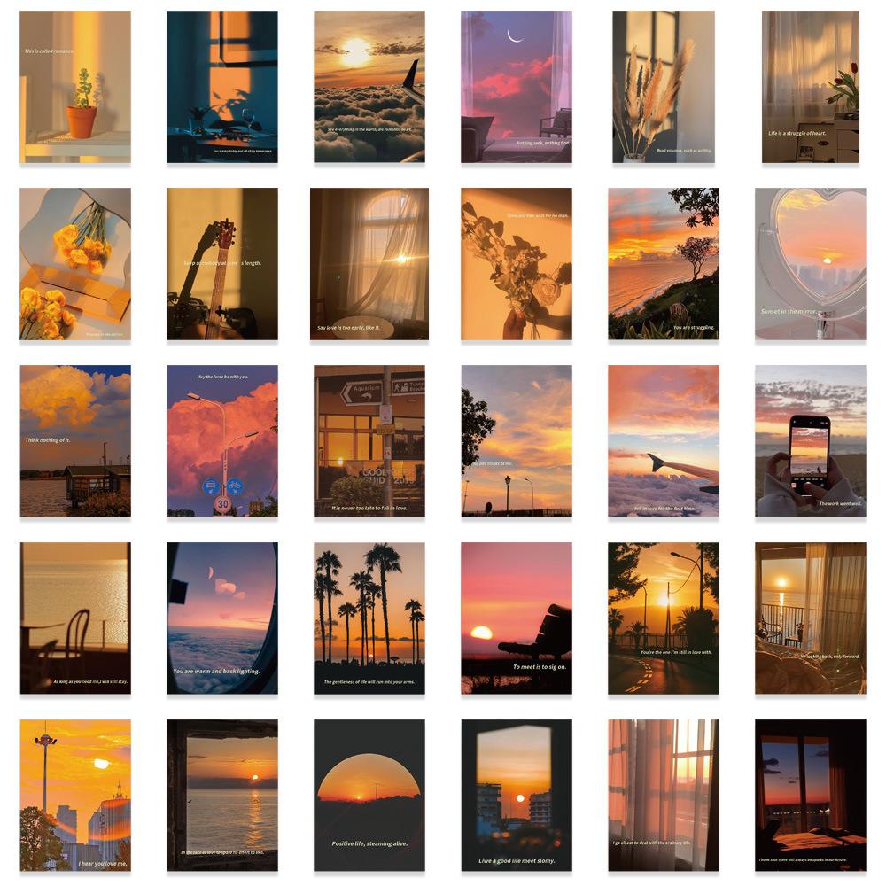 60Pcs Retro Sunset Waterproof Graffiti Sticker Aesthetic Decorative Luggage Laptop Phone Fridge Scrapbook Decals