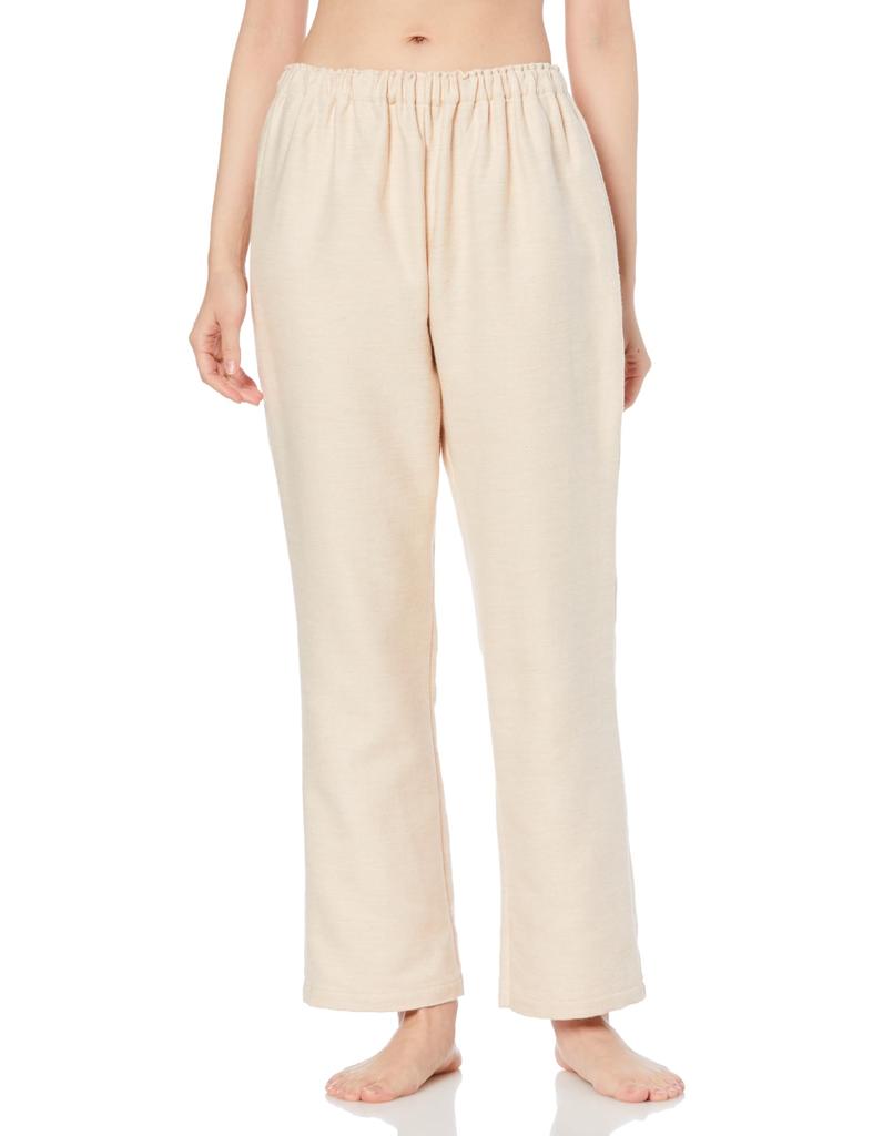 Gunze KAIMIN NAVI Hooded Long Sleeves and Dyed Light Brown Sleep-Friendly Pajamas, Textile, 100% Cotton, Pants, Flannel,