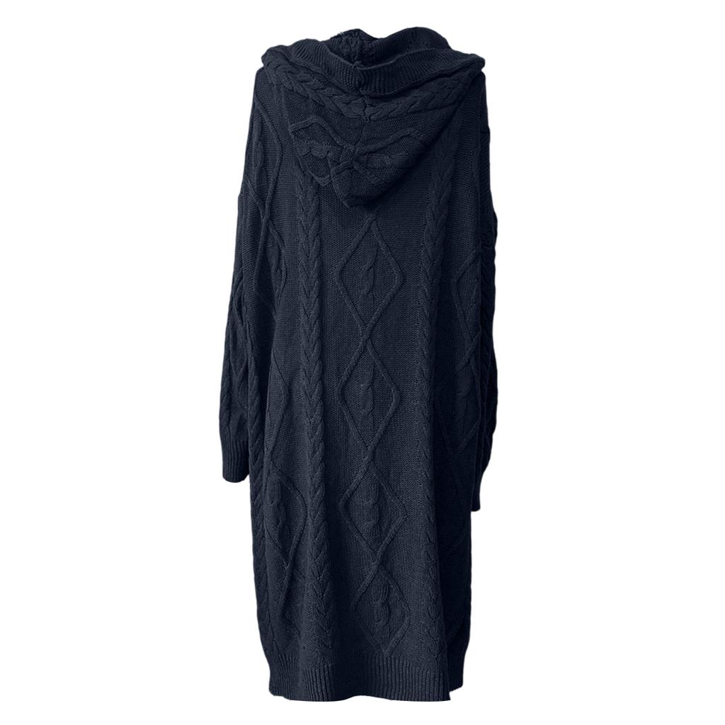 Women's Loose Button Pocket Cable Knitted Mid-length Coat