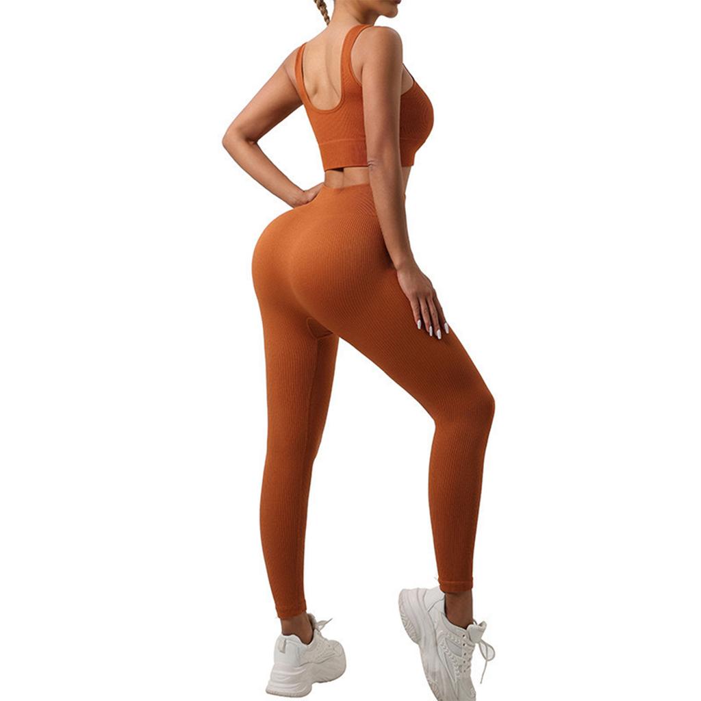 Women's Fashion U Neck Sleeveless Top High Waist Tight Fit Fitness Running Sports Pants Yoga Two Piece Set