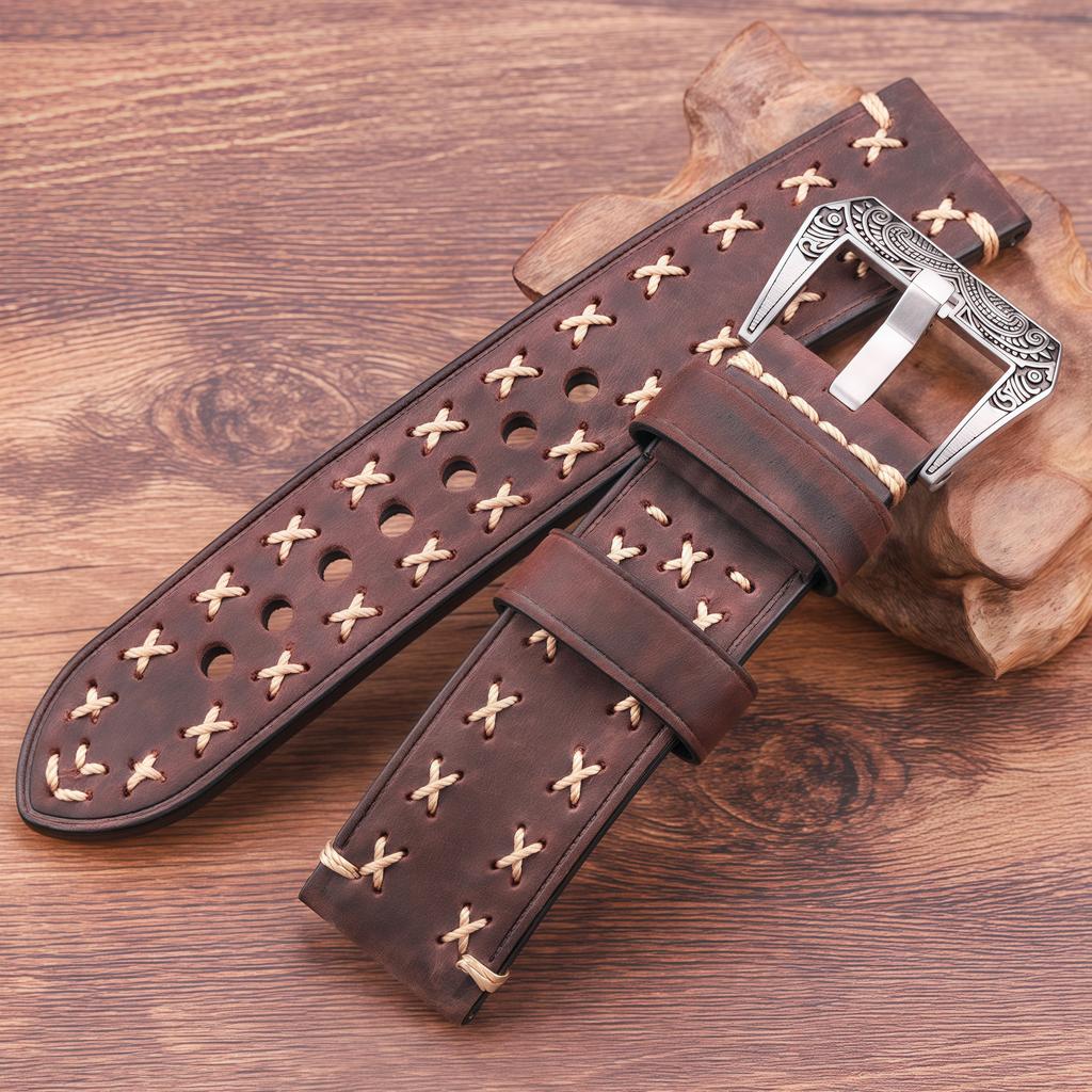 Handmade Watchbands With Retro Stainless Steel Buckle 22mm 24mm Men Women Genuine Leather Watch Band Strap Belt Watch Accessorie