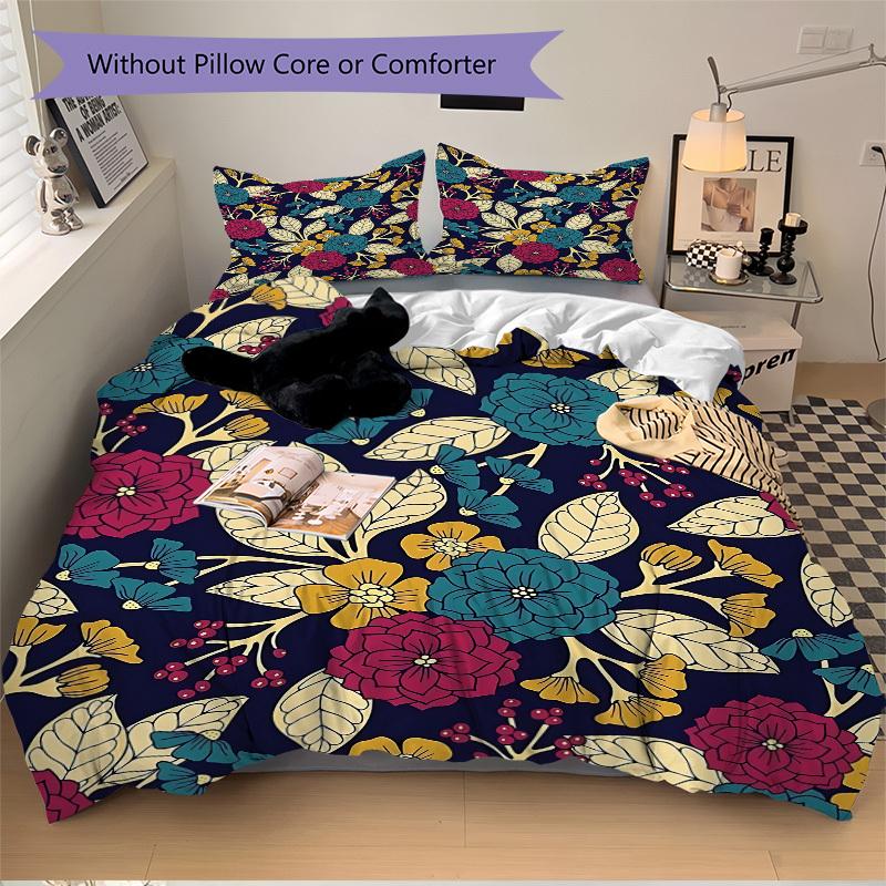 3pcs Floral Pattern Bedding Set, Includes Without Pillow Inserts, Soft Comfortable Bedding Set,All-Season Use A0924054