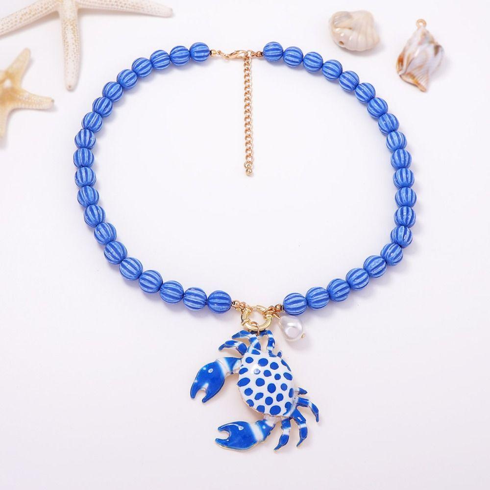 Lobster Enamel Crab Pendant Necklace Cute Bohemian Collarbone Chain  Beach