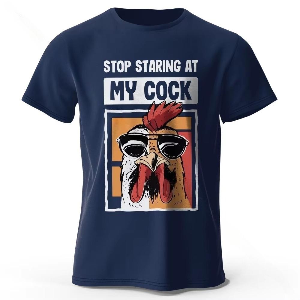 

Summer Men Stop Staring At My Chicken Print T-shirt 100% Cotton Oversized Fun Pattern, Casual T-shirt, Men s and Women s Summer 4XL