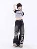 Gothic Black Jeans High Waist Vintage Women Korean Fashion Y2k Streetwear Ripped Pants Female Harajuku Casual Wide Leg Denim Trousers