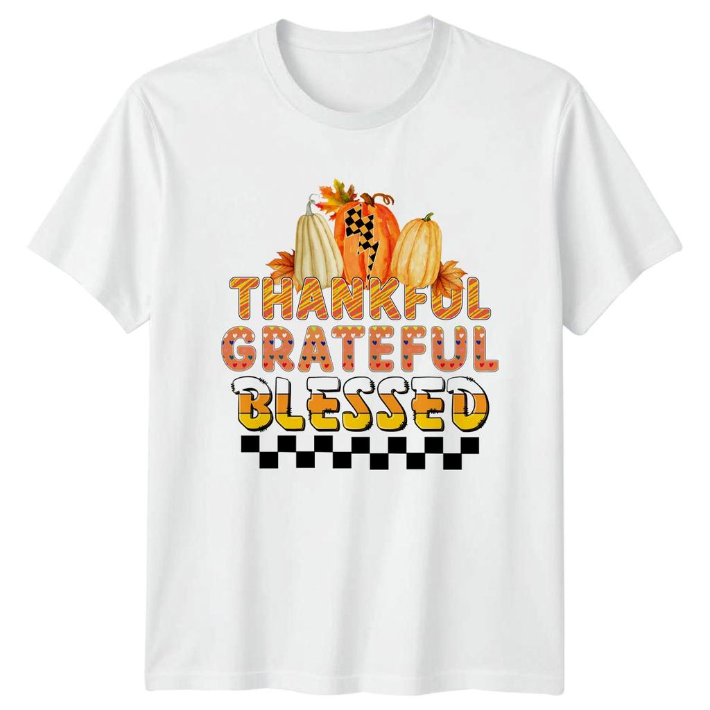 Thankful Grateful Blessed Unisexs TShirt Retro Fall Thanksgiving Gift For Her