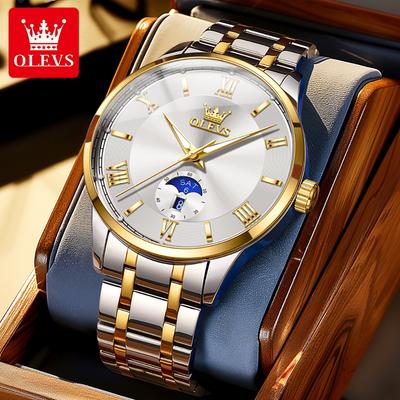 Brand New Fashion Men Watches Stainless Steel Original Quartz Watch for Man Waterproof Luminous Date Moon Phase Wristwatch
