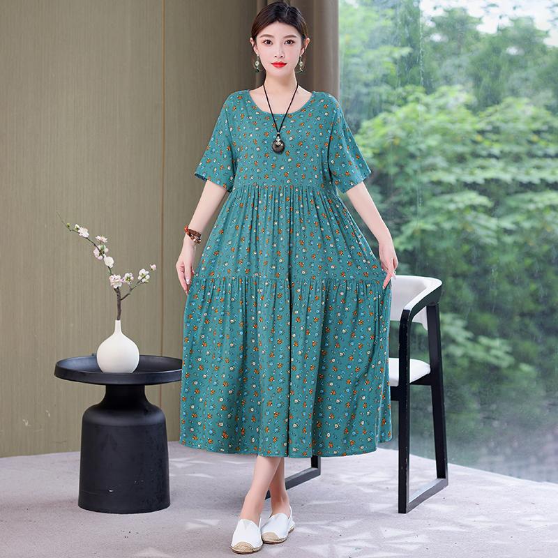 Plus Size Floral Dresses for Women  Oversize Loose Short Sleeve Summer Long Dress Middle-aged Women Summer Sundresses