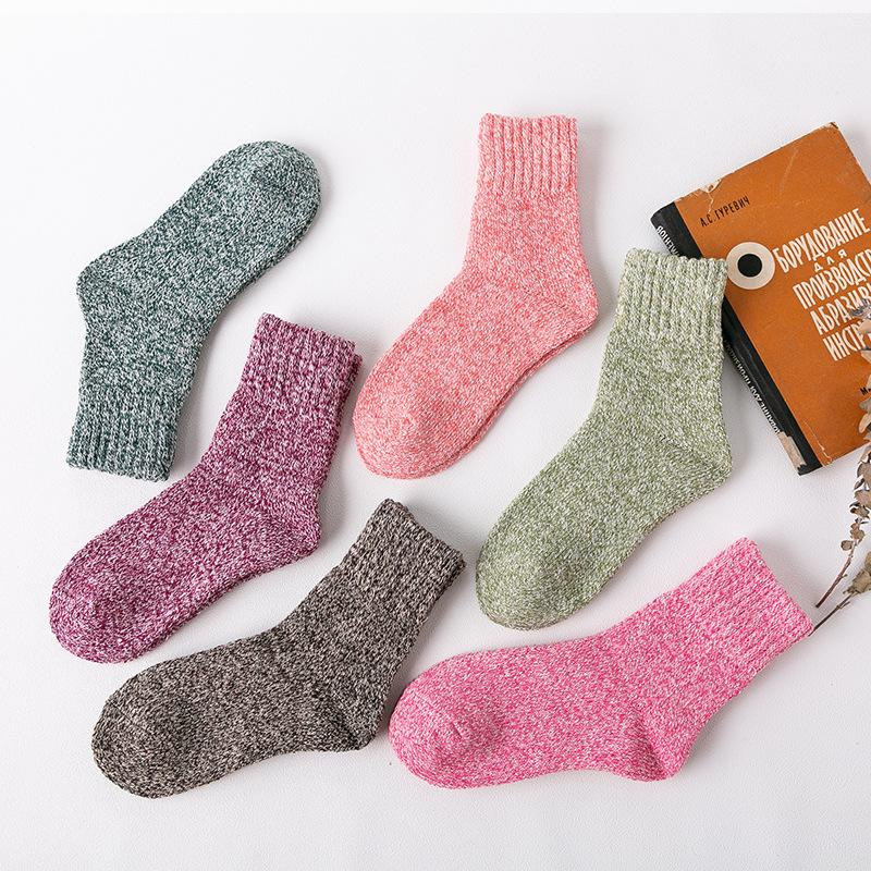 3 Pairs of Winter Mid-calf Socks In Solid Color with Thickened Wool Loops, Warm Women's Rabbit Wool Socks