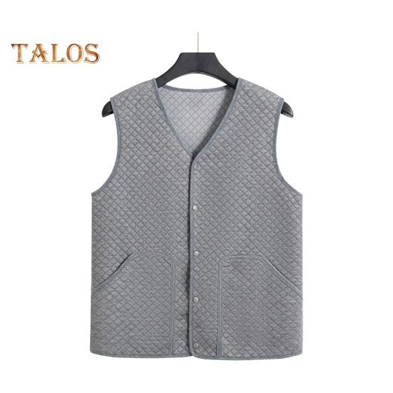 Men Waistcoat V-Neck Sleeveless Single-Breasted Vest Coat Solid Color Velvet Lined Warm Vest Jacket with Pockets