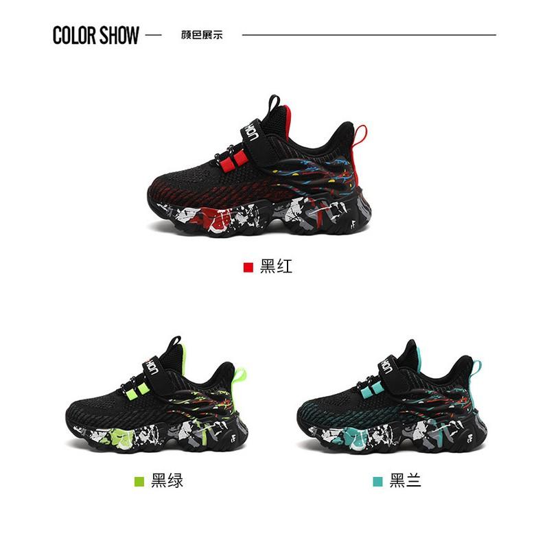 Boys Running Shoes Kids 7-12 Years Lightweight Breathable Mesh Sneakers With Hook Loop