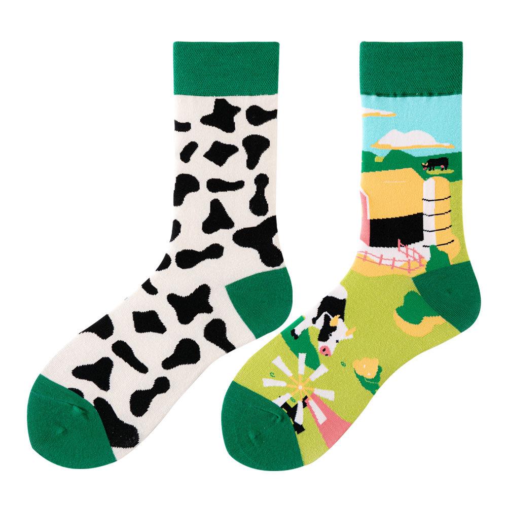 SMLSOX Summer Asymmetrical Mandarin Duck Couple Mid-Calf Colorful Christmas Cotton Fashion Socks
