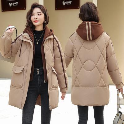 Down Cotton-padded Clothes Women's Medium and Long Winter New Cotton-padded Clothes Women's Clothing Casual Loose Fake Two-piece Cotton-padded Jacket