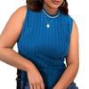 2026 Spring/Summer Plus Size Women's Knit Stretch Half High Neck Sleeveless Solid T-shirt
