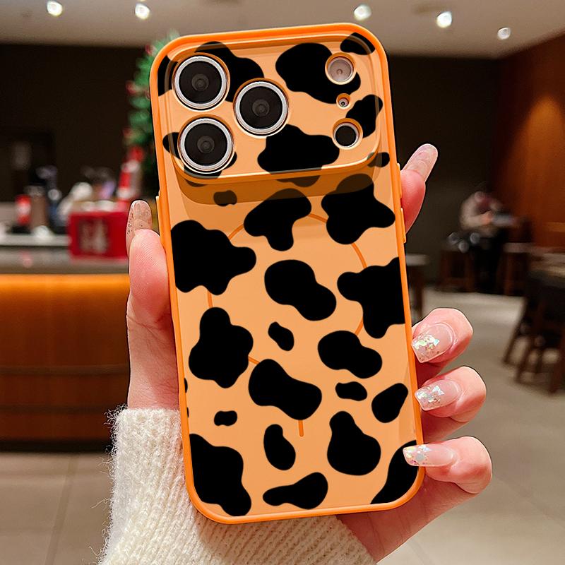 Cow Print Magnetic Phone Case For iPhone 17 Pro 16 15 14 13 Pro Max For Magsafe Wireless Charge Lens Protect Hard Back Cover
