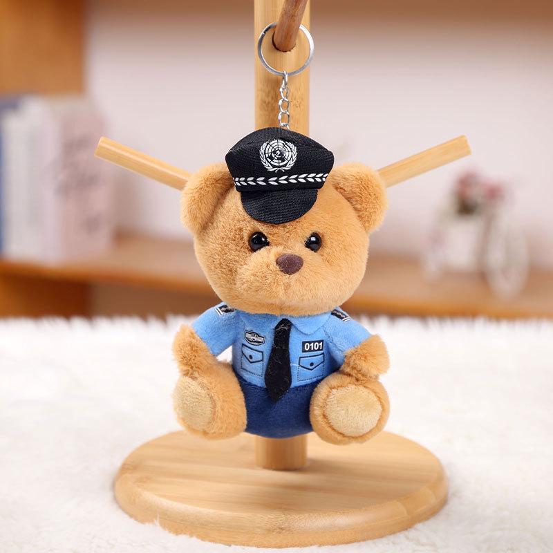 

Traffic Police Bear Pendant Plush Toy Doll Fire Police Bag Hanging Keychain Doll Cute 15cm