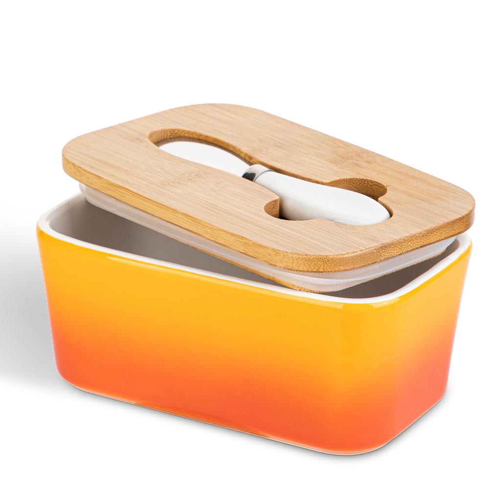 Bambusdeckel mit Keramik-Butterstreicher Butterdose Küche Kühlschrank Aufbewahrung Vorratsdosen Aufbewahrung Frischhaltebox Haushaltsgeschirr