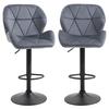 Set of 2 Bar Stools with Adjustable Height Metal Base Velvet Seat, High Swivel Kitchen Stools with Backrest and Footrest, 51.5x57.5x93-114.5cm, Grey