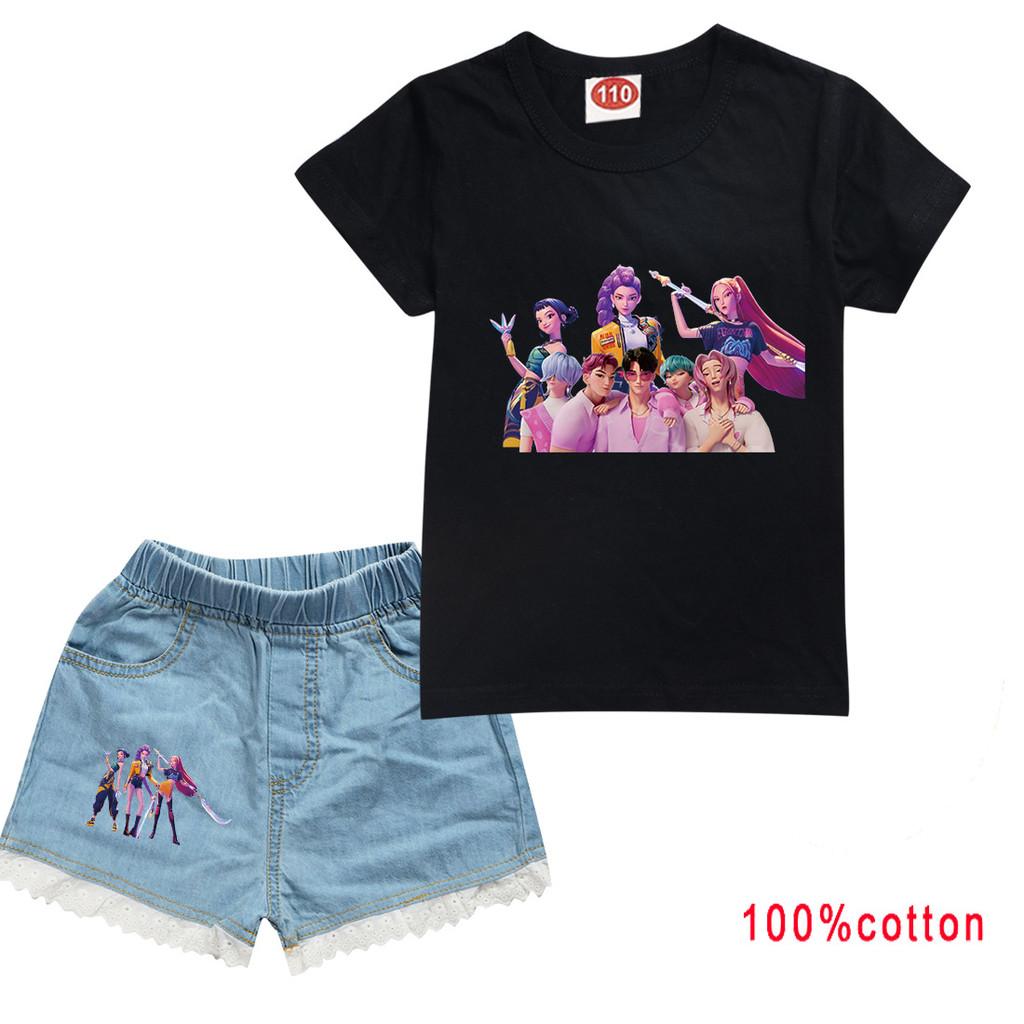 Kinder Mädchen Anime Cartoon Super Star Rumi Zoey Mira POP Sängerin Druck Baumwolle Kurzarm T-Shirt Jeans Shorts Kleidung Set