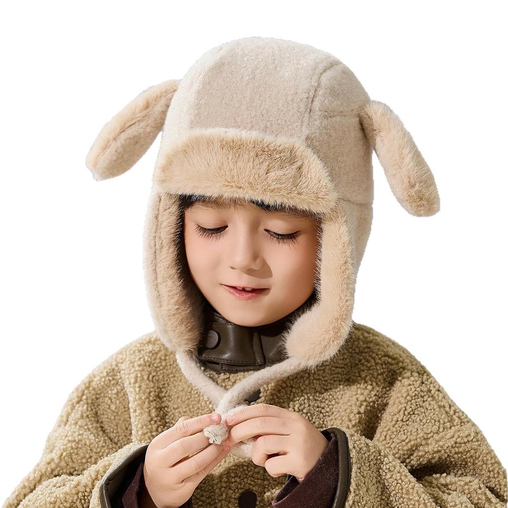 Kids' 2025 Autumn/Winter Lei Feng Hat: Thickened Pom-Pom Ear Protection, Plush Warmth for Boys & Girls.