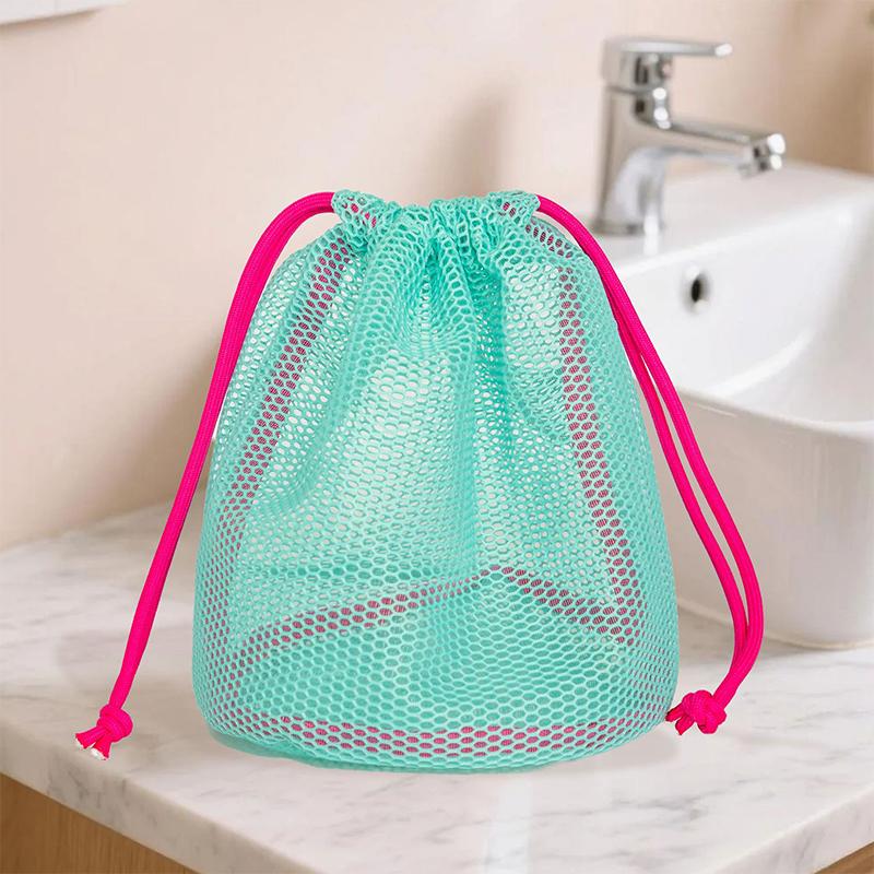 Portable Nylon Mesh Drawstring Makeup Bag Travel Toiletry Bag