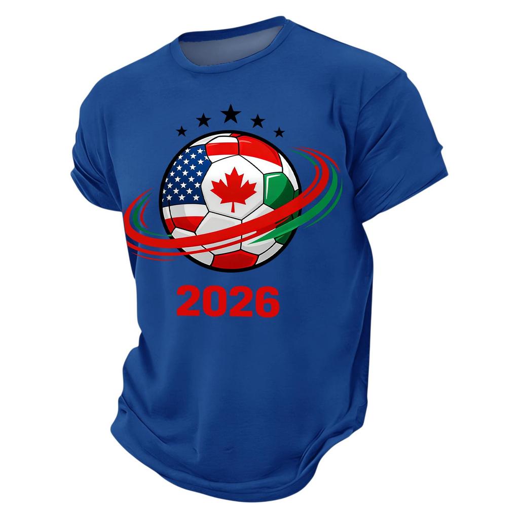 Men’s Short Sleeve Crew Neck TShirt 2026 Soccer Ball Print with Flags Graphic Casual Fit Top