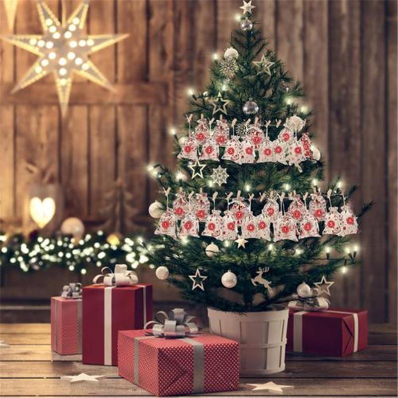 24 PCS Christmas Calendar Countdown Bag Candy Chocolate Sack Linen Storage Pouch