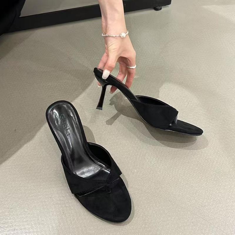 Fashion SUOJIALUN 2025 Summer New Brand Women Slipper Fashion Open Toe Slip On Slides Ladies Elegant Thin High Heel Dress Pumps Slides