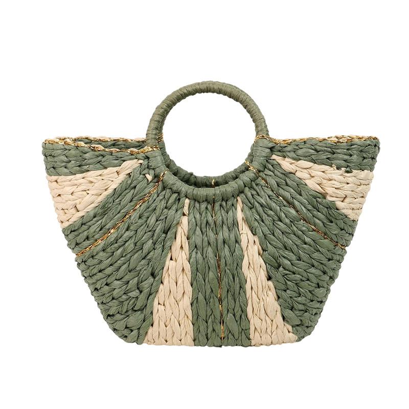 Straw Handbags Handwoven Beach Top-Handle Bags Hollow Out Stripe Tote Hand Bags Large Capacity Half-Moon Bag for Vacation Travel