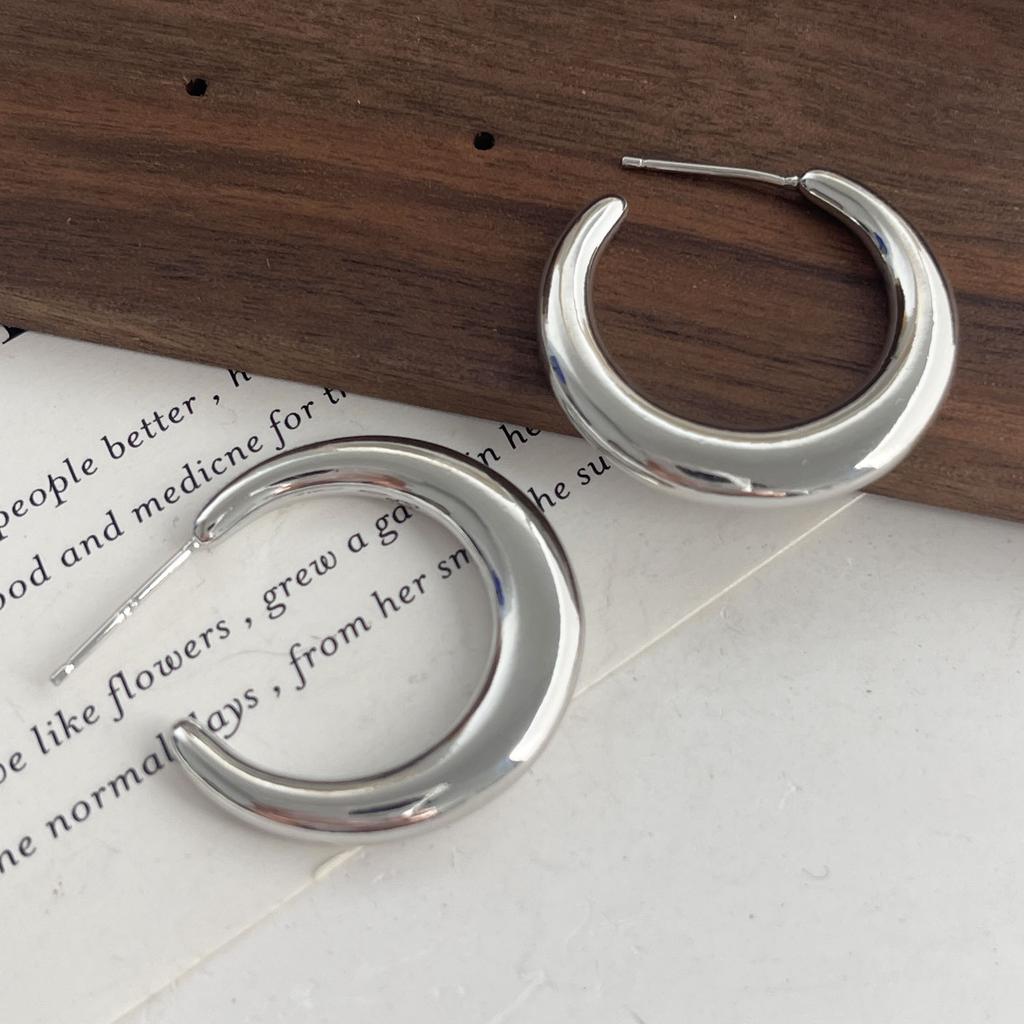 925 Sterling Silver Vintage Earrings For Women Simple Big Moon Shape Earring Jewelry Prevent Allergy Party Accessories Gift