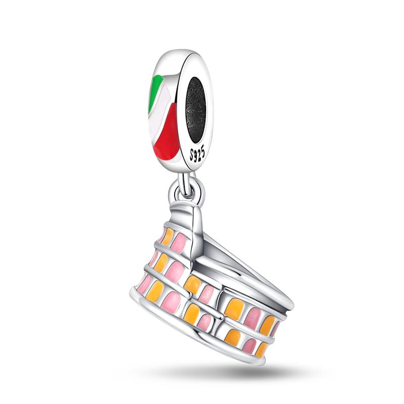 Copper Travel Luggage Attractions Series Shiny Zircon Charm Beads Suitable Fit Pan Original Bracelet Diy Party