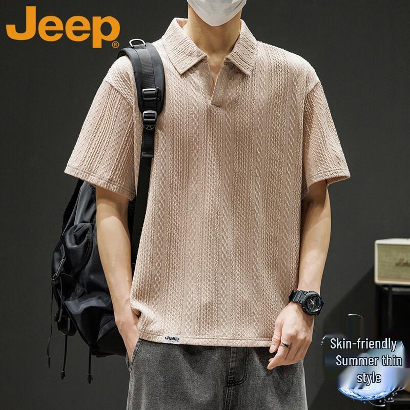 JEEP Men s Jacquard Lapel Short Sleeve T-Shirt 3XL