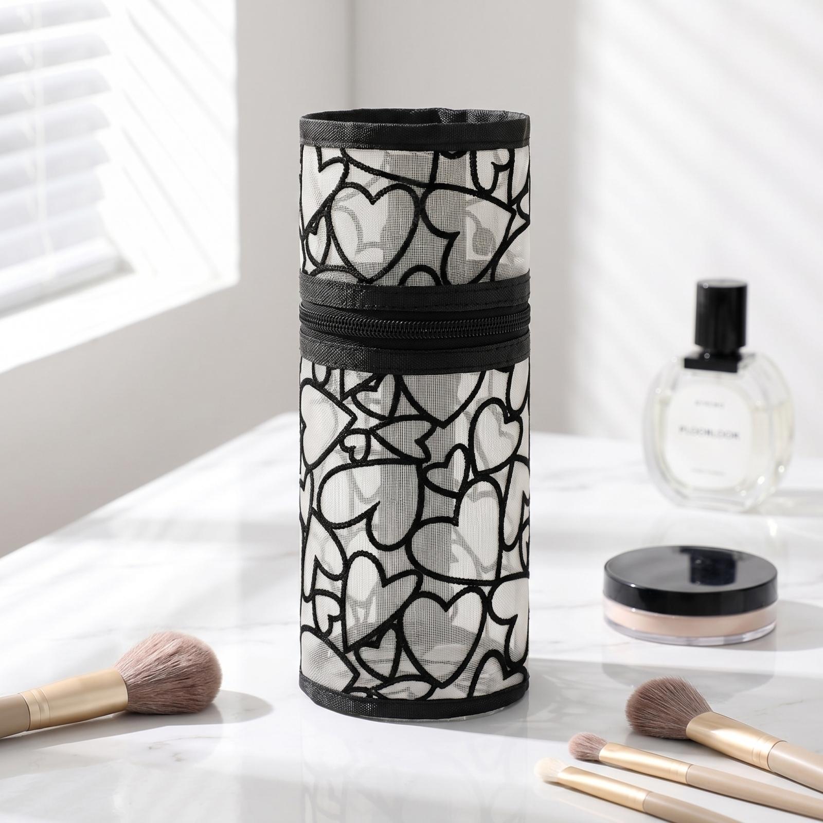 

Mesh Round Drawstring Storage Bag Makeup Organizer Cosmetic Brush Holder Portable Travel Case for Toiletries and Accessories one size чорний