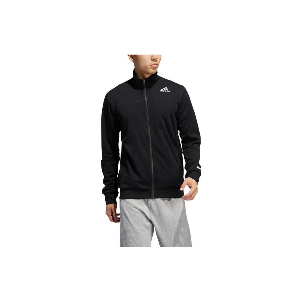 Adidas Logo Print Stand Collar Zip Jacket Men Outerwear Black GL2188