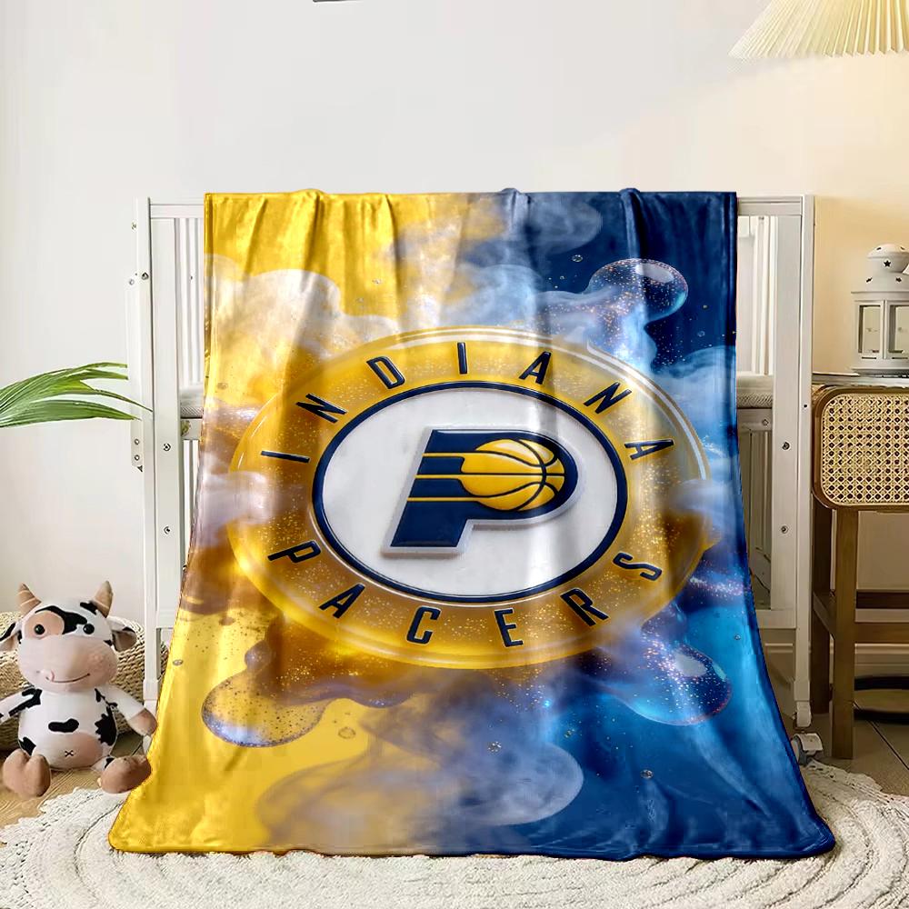 Indiana Pacers logo with yellow and blue theme. Flannel blanket for bedroom, living room, sofa, and nap sofas.