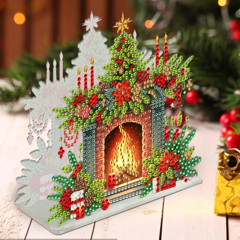 Acrylic Double Sided Xmas Theme Diamond Painting Tabletop Paper Towel Holder Table Top Diamond Painting Napkin Holder Ornament