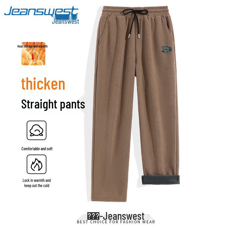 Jeanswest Men's Winter Plush Chenille Straight-Leg Casual Pants