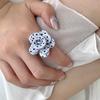 Anelli Multi-Strato 3D Floreali Retrò per Donna Moda Pois Neri Stampa Leopardata Anelli con Apertura a Fiore Gioielli Personalizzati Regalo