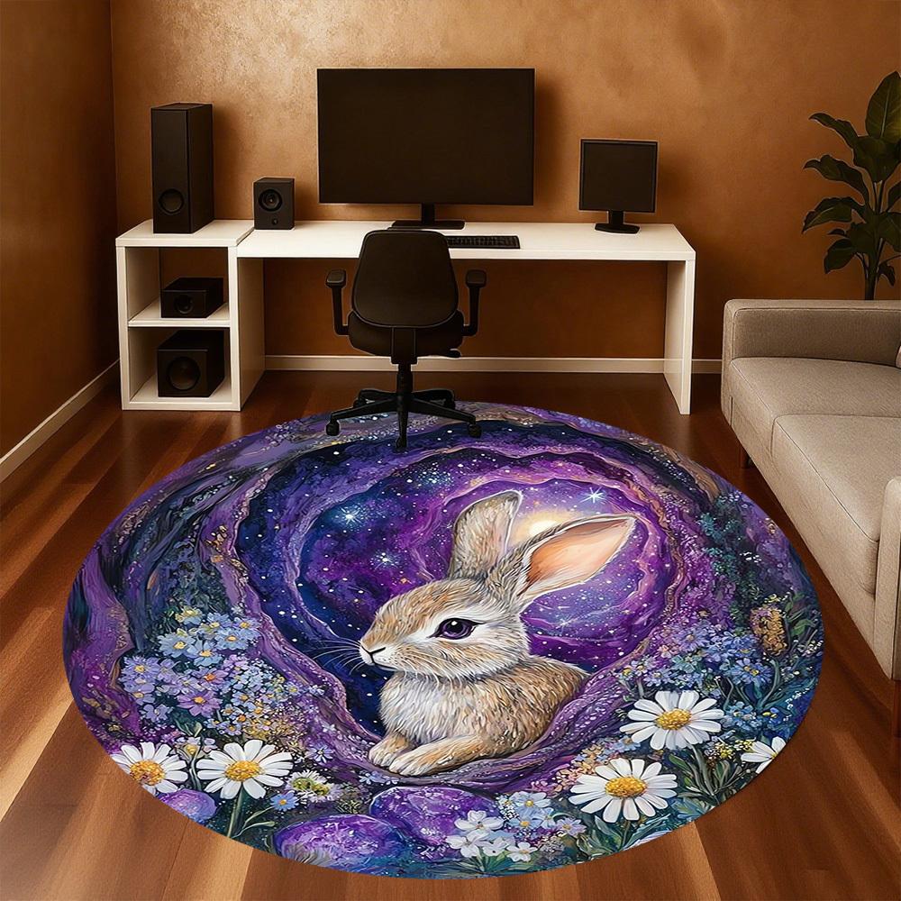 1pc Bunny Garden Round Chair mat Area Rug - Non-Slip, Floor Mat for Office, Bedroom, Ideal home decor Christmas Gift p0811464